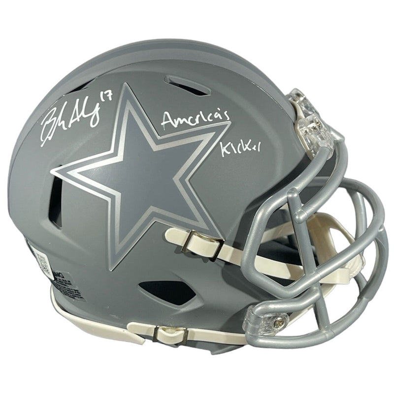 Brandon Aubrey Signed Cowboys Slate Mini Helmet w/ Americas Kicker BAS COA