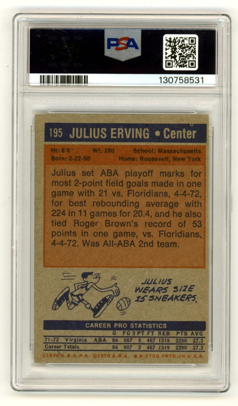 Julius Erving 1972-73 Topps #195 Signed RC w/ HOF 93 Insc. PSA 4 Auto 10