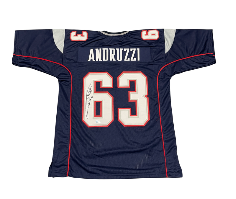 Joe Andruzzi Signed Patriots Custom Jersey w/ 3 SB Champ Beckett Witness BAS COA