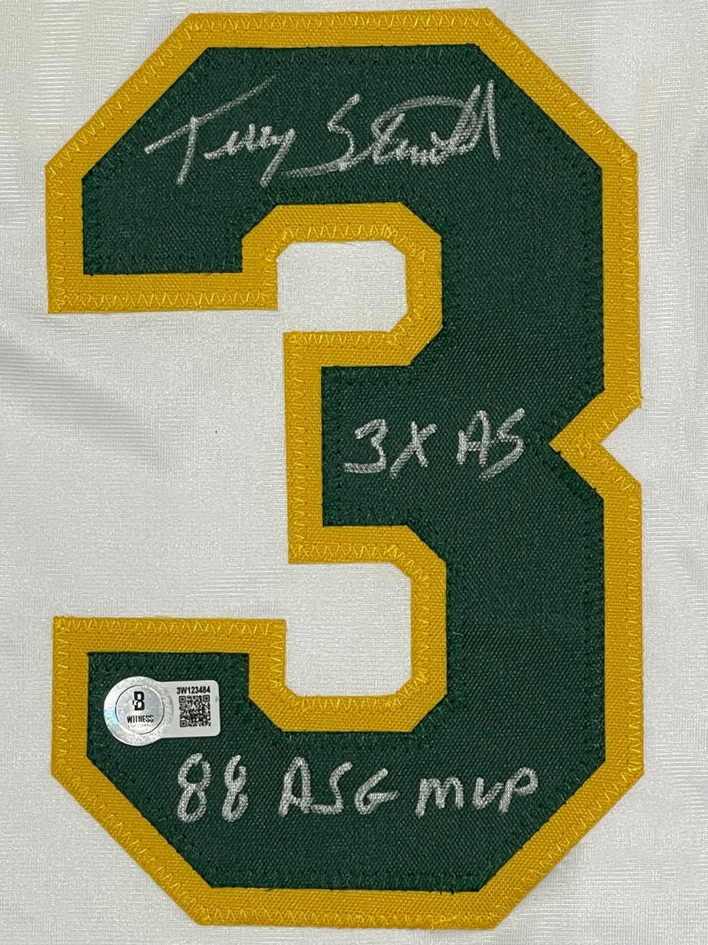 Terry Steinbach Signed Athletics Custom Jersey w/ 2 Ins Beckett Wit BAS COA