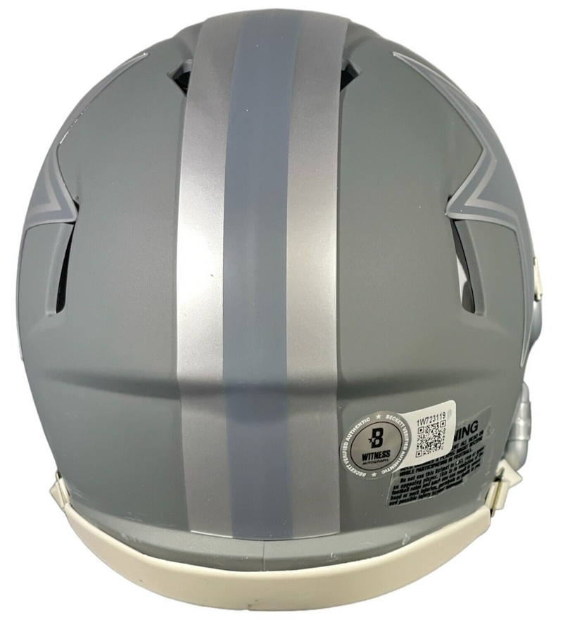 Drew Pearson Signed Cowboys Slate Mini Helmet w/ HOF 21 Beckett Witness BAS COA