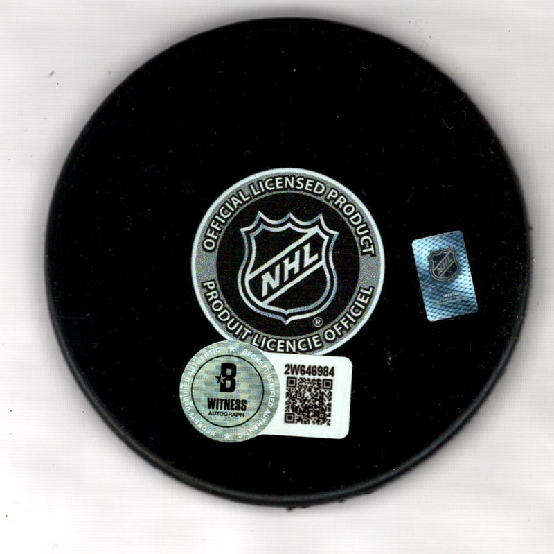 Brett Hull & Adam Oates Signed Auto Blues 50th Anniversary Puck Beckett BAS COA
