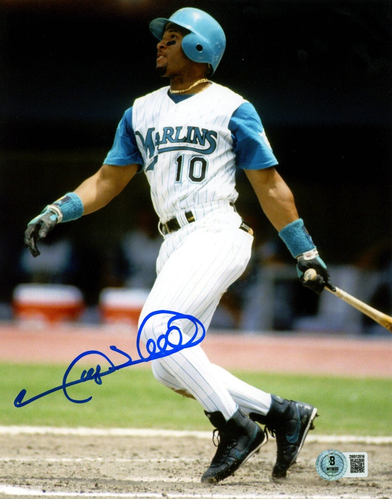 Gary Sheffield Signed Florida Marlins 8x10 Photo Beckett Witness BAS COA