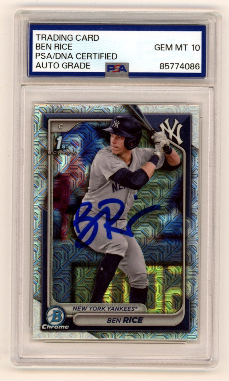 Ben Rice 2024 Bowman Chrome 1st Mojo Refractor Signed RC PSA 10 Auto Yankees