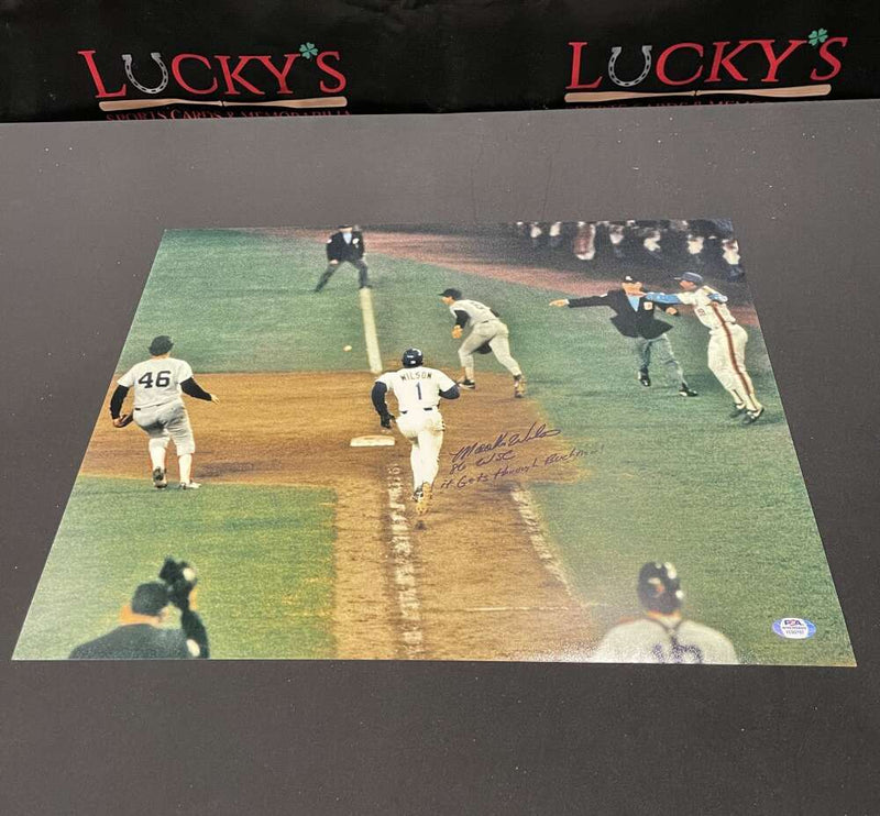 Mookie Wilson Signed Auto 16x20 Photo PSA COA IT GETS THROUGH BUCKNER 86 WSC