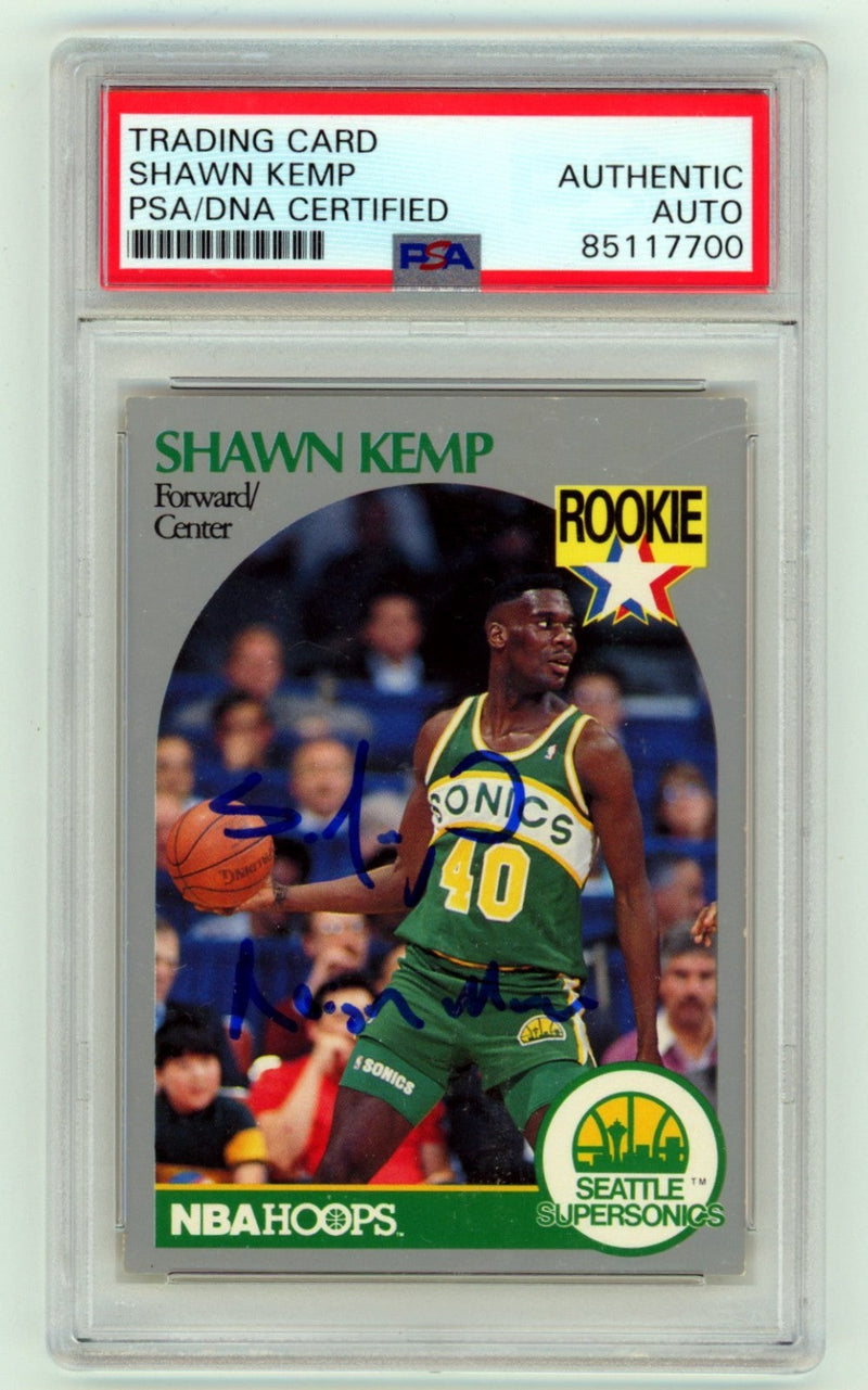 Shawn Kemp 1990-91 NBA Hoops #279 Rookie RC Signed w/ Reign Man Ins. PSA Auto