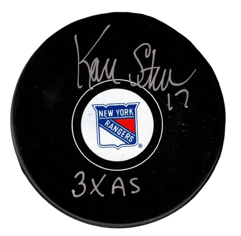 Kevin Stevens Signed New York Rangers Logo Puck w/ 3x AS JSA Witness COA
