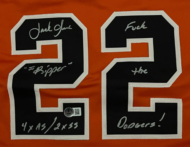 Jack Clark Signed SF Giants Custom Jersey w/ 4 Ins F**k LAD Beckett W BAS COA O