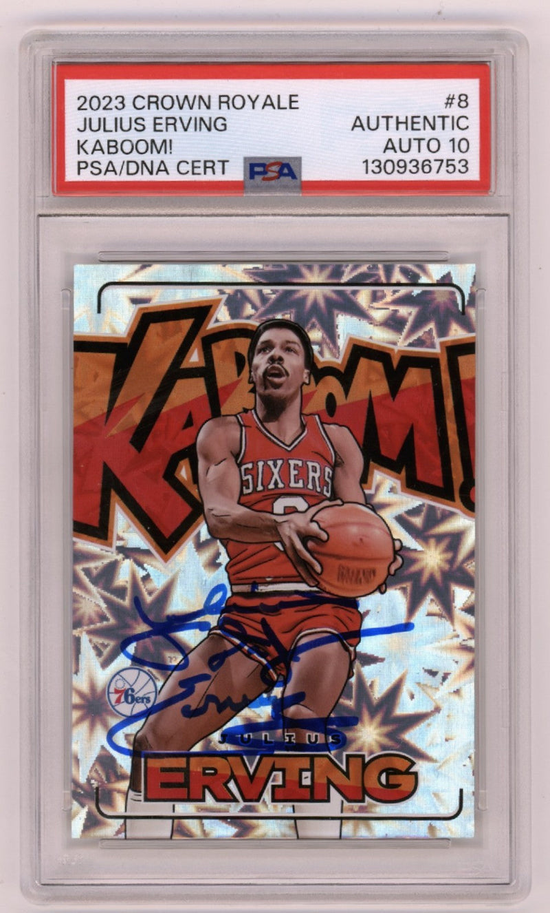 Julius Erving 2023 Panini Vertical Kaboom #8 Signed w/ Dr. J Insc. PSA 10 Auto