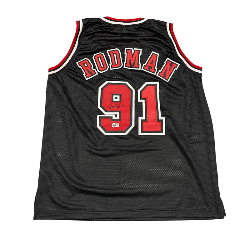 Dennis Rodman Signed Chicago Bulls Custom Jersey Beckett Witness BAS COA