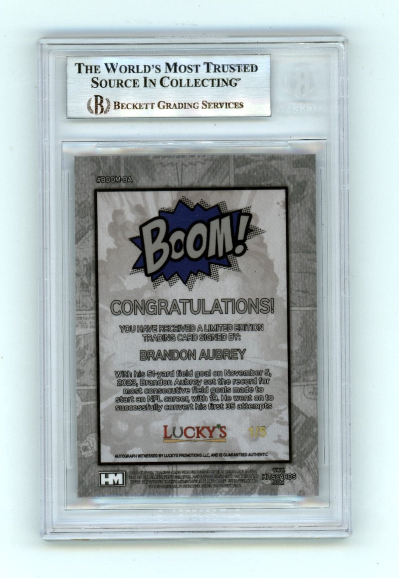 Brandon Aubrey 2024 Hits Memorabilia BOOM Blue #/5 Signed BGS BAS Auto Cowboys