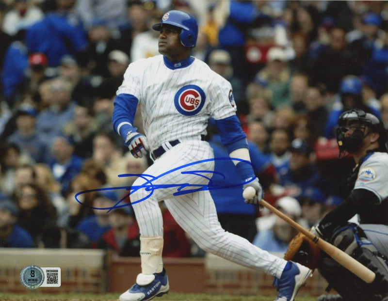 Sammy Sosa Signed Autographed Chicago Cubs 8x10 Photo Beckett Witness BAS COA