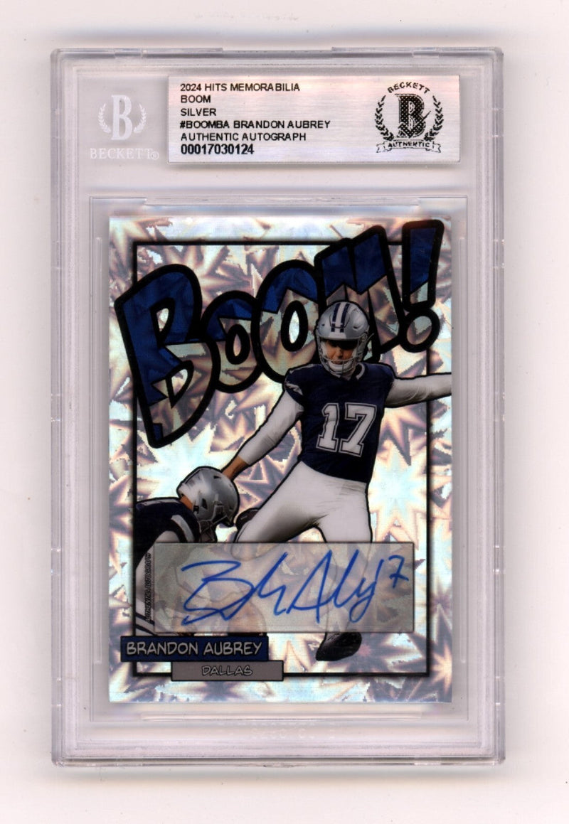 Brandon Aubrey 2024 Hits Memorabilia BOOM Silver Signed BGS BAS Auto Cowboys