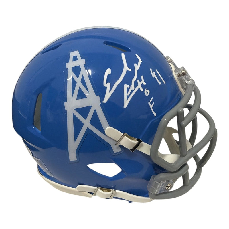 Earl Campbell Signed Houston Oilers Blue TB Mini Helmet w HOF 91 JSA Witness COA