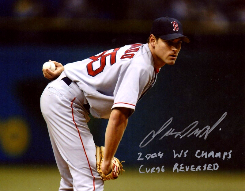 Lenny DiNardo Signed Red Sox 8x10 Photo w/ 2004 WSC + Curse Reverse LSCM COA