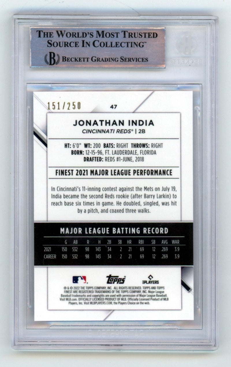 Jonathan India 2022 Topps Finest Purple Refractors #47 Signed /250 BGS BAS Auto
