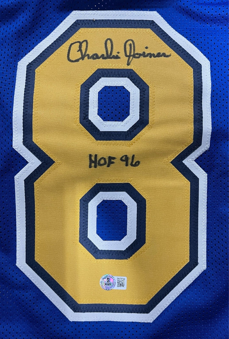 Charlie Joiner Signed Chargers Custom Jersey w/  HOF 96 Beckett Witness BAS COA