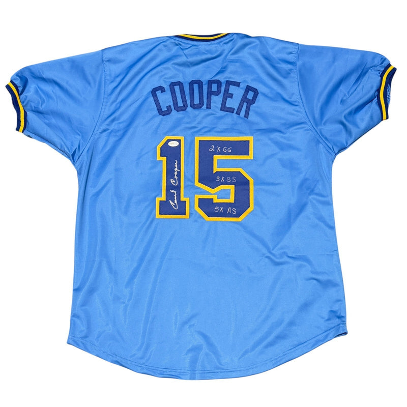 Cecil Cooper Signed Milwaukee Brewers Custom Jersey w/ 3 Insc JSA Witness COA