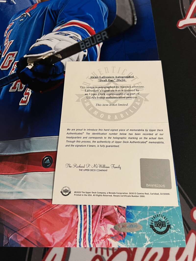Alexis Lafreniere Signed 20x24 Photo Draft Day Upper Deck UDA COA NY Rangers