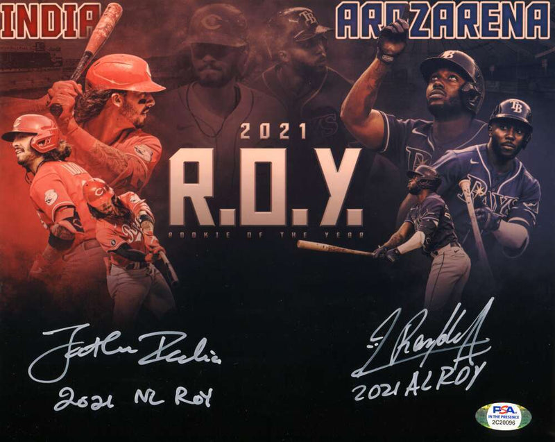 Randy Arozarena & Jonathan India Dual Signed 8x10 Photo w/ 2021 ROY PSA COA #1