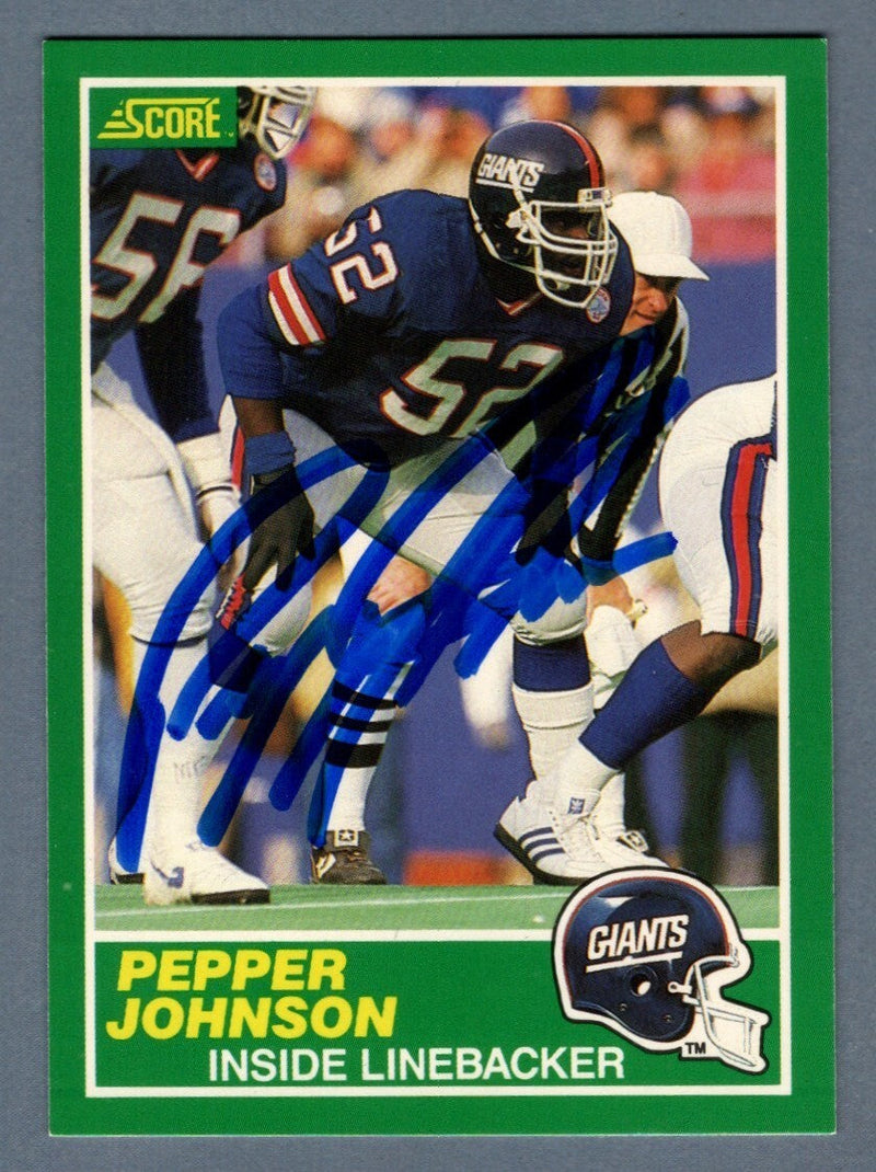 Pepper Johnson Signed Autographed 1989 Score Football #230 LSCM COA NY Giants