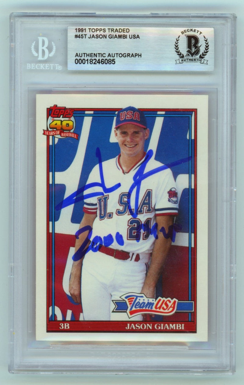 Jason Giambi 1991 Topps Traded USA 45T Signed RC w/2000 MVP Beckett BGS BAS Auto