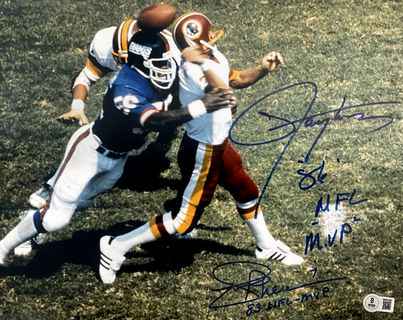 Joe Theismann & Lawrence Taylor Dual Signed 11x14 Photo w/ MVP Beckett W BAS COA