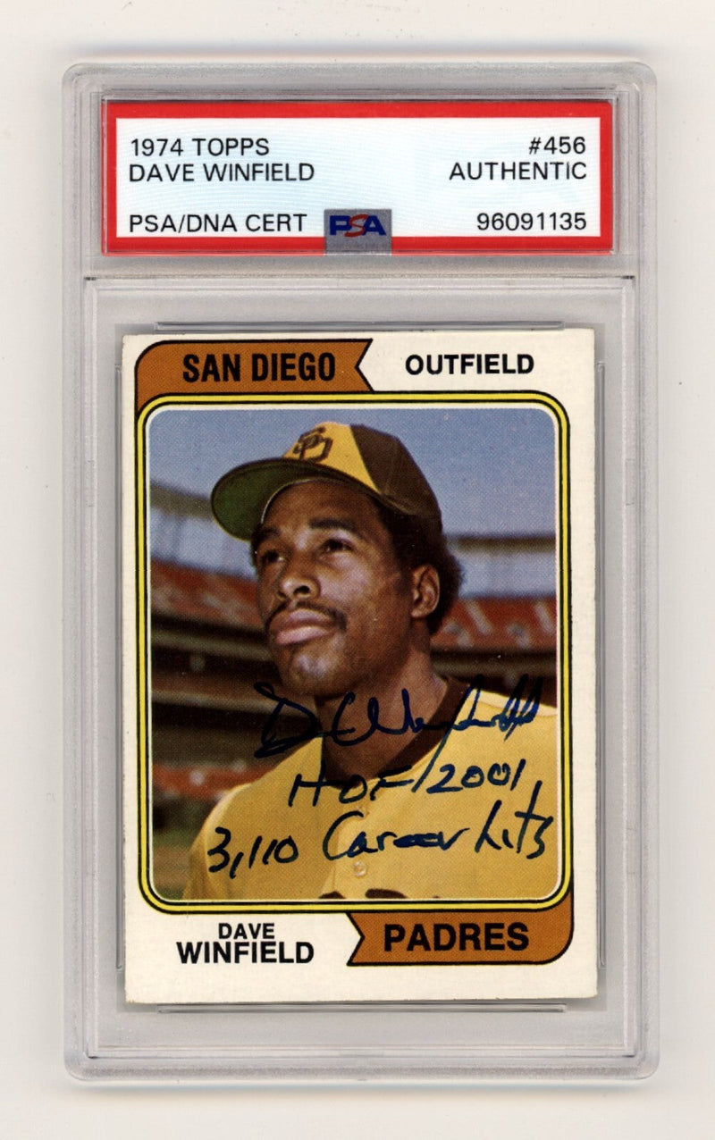 Dave Winfield 1974 Topps 456 Rookie RC Signed w/ HOF Hits Ins PSA Authentic Auto