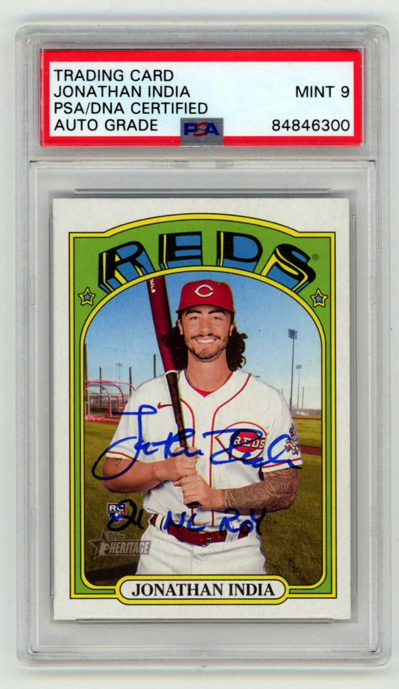 Jonathan India 2021 Topps Heritage #541 Rookie RC Signed w/ 21 NL ROY PSA 9 Auto