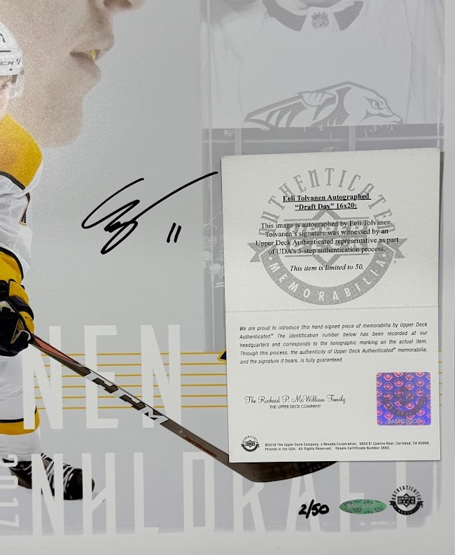 Eeli Tolvanen Signed Draft Day 16x20 Photo #/50 Upper Deck UDA COA Predators