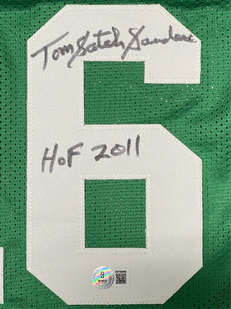 Tom "Satch" Sanders Signed Celtics Custom Jersey w/ HOF 2011 Beckett Wit BAS COA