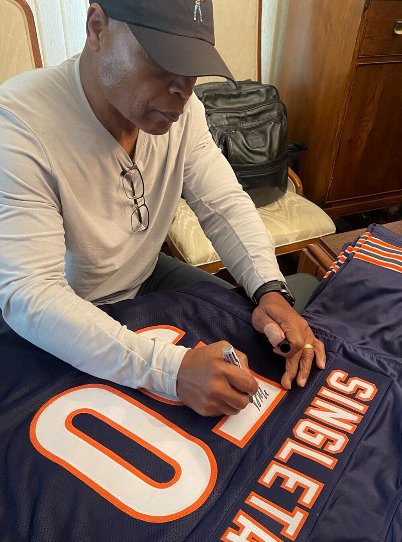 Mike Singletary Signed Chicago Bears Custom Jersey w/ HOF 98 Beckett Wit BAS COA