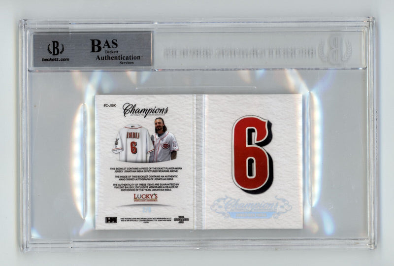 Jonathan India 2021 Hits Memorabilia Champions Letter Patch Auto Booklet #/6 BGS