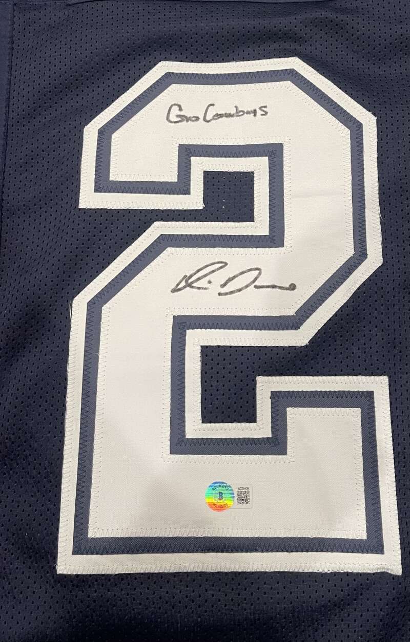 Rico Dowdle Signed Dallas Cowboys Custom Jersey w/ 2 Insc Beckett W BAS COA