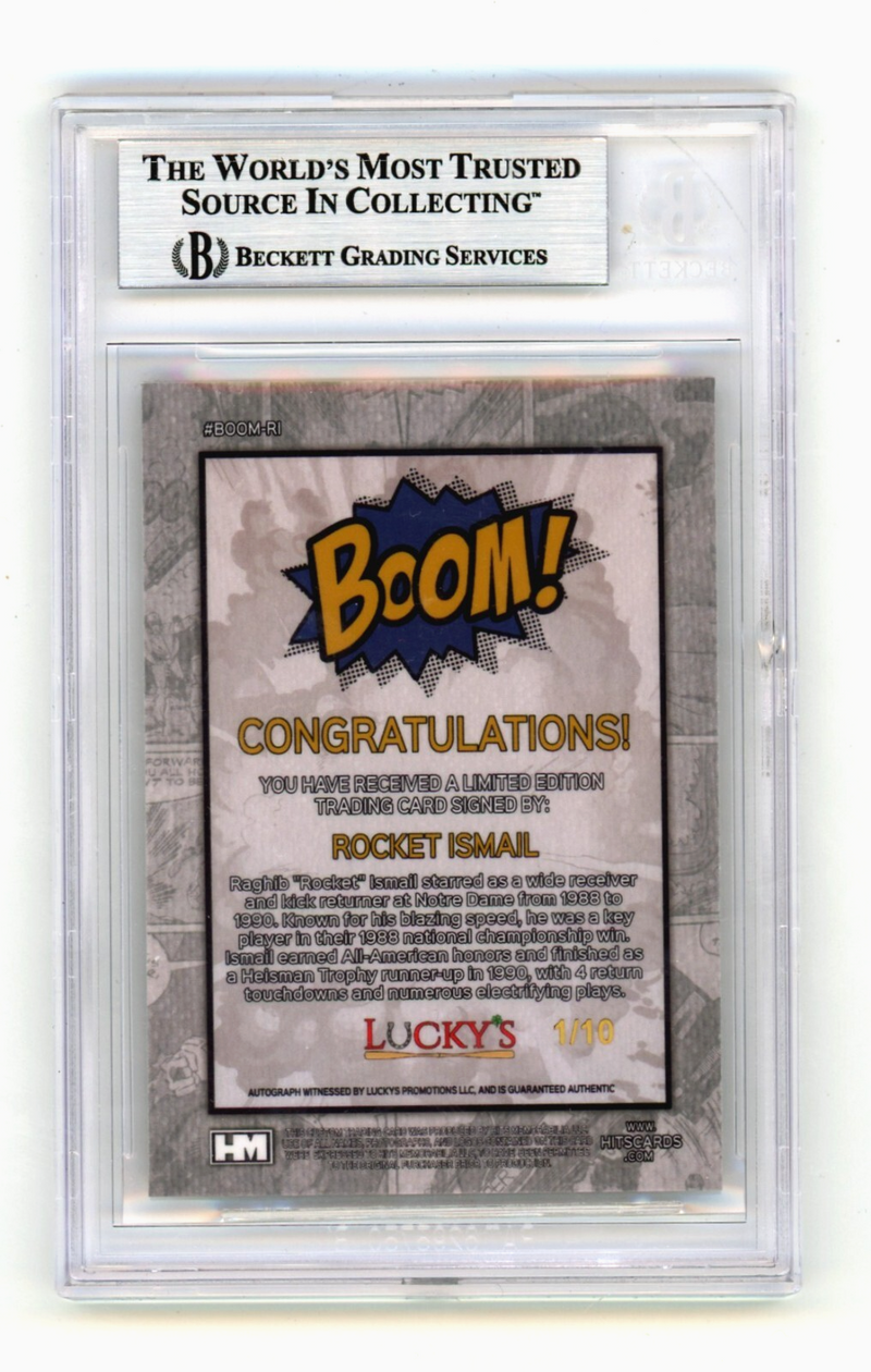 Rocket Ismail 2024 Hits Memorabilia BOOM Gold /10 Signed BGS BAS Auto Notre Dame