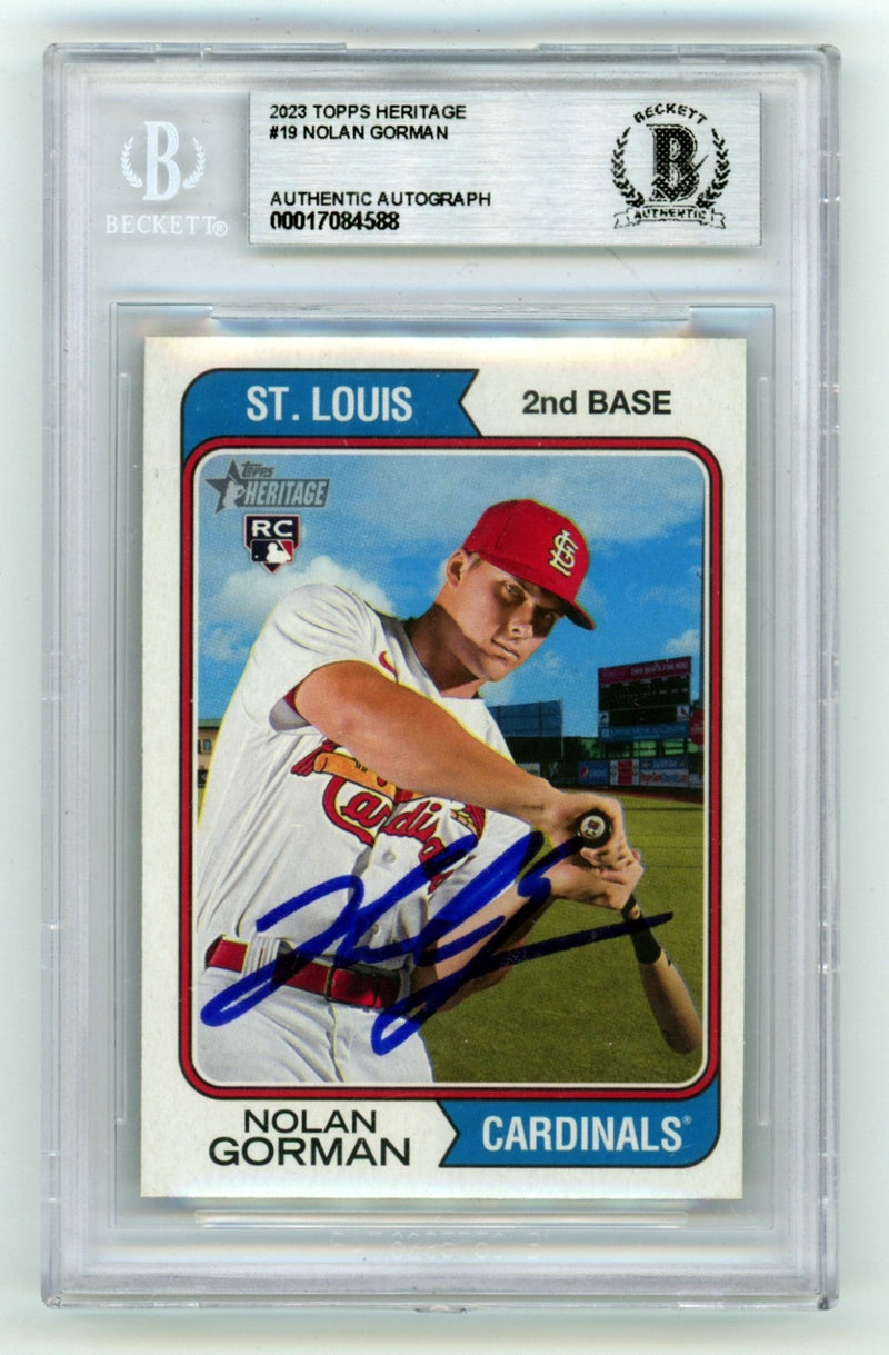 Nolan Gorman 2023 Topps Heritage #19 Signed Auto Rookie RC Beckett BGS BAS Auto