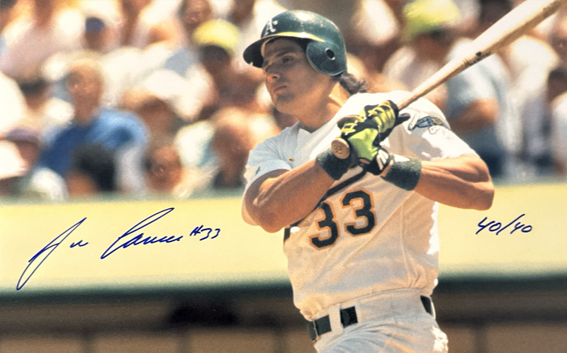 Jose Canseco Signed Athletics 16x20 Photo File with 40/40 inscription JSA COA