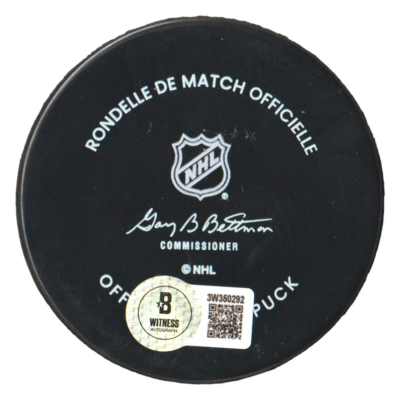 Bo Horvat Signed New York Islanders Game Official Puck Beckett Witness BAS COA