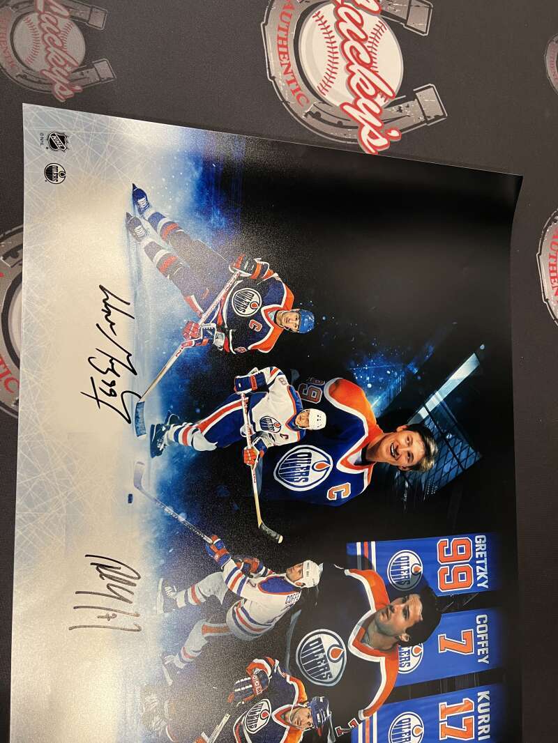 Wayne Gretzky Paul Coffey Jari Kurri Triple Signed Auto 36x18 Photo UDA COA