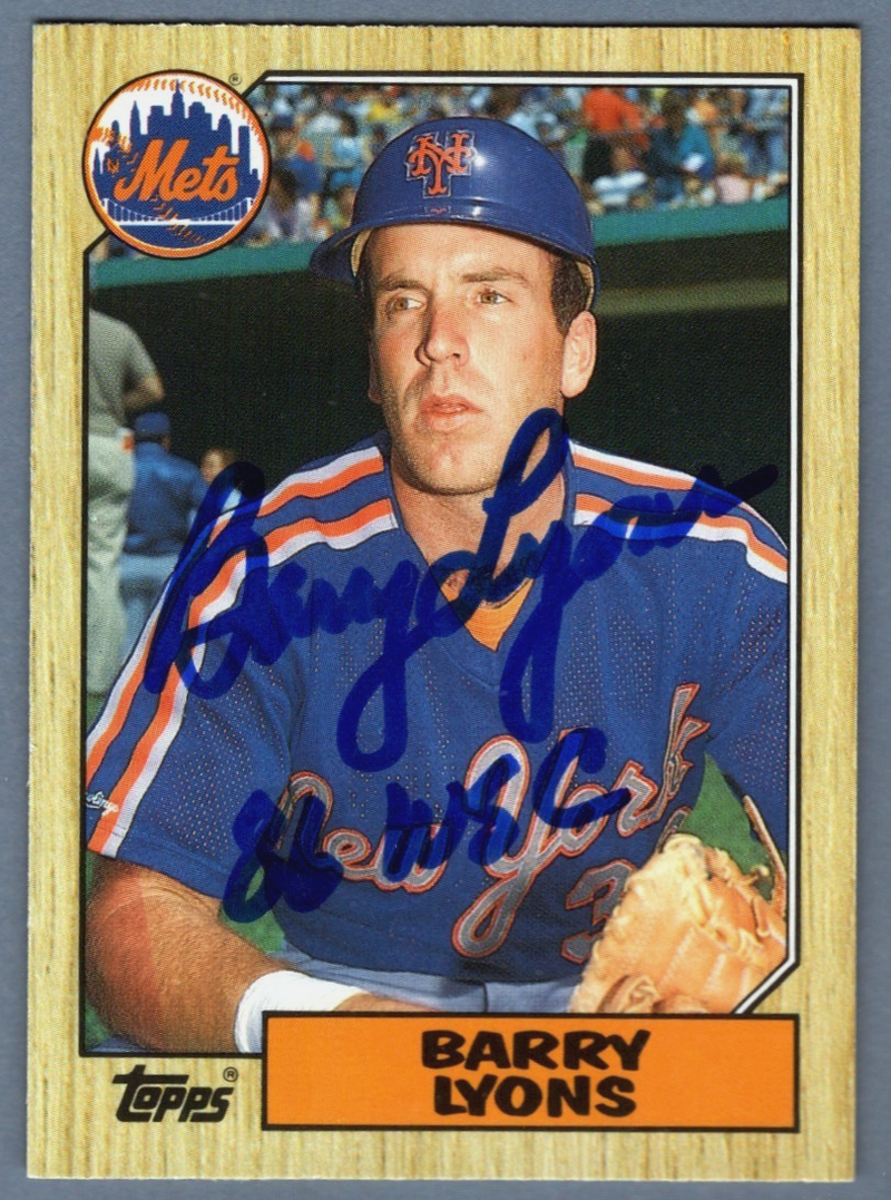 Barry Lyons Signed 1987 Topps Traded #68T Rookie RC w/ 86 WSC LSCM COA NY Mets
