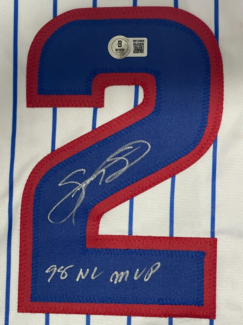 Sammy Sosa Signed Cubs Custom Jersey w/ 98 NL MVP Beckett Witness BAS COA