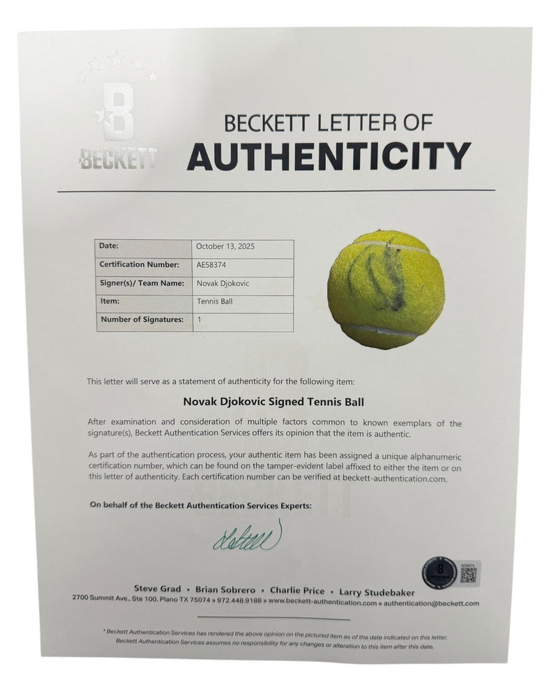 Novak Djokovic Signed Autographed Wilson US Open Tennis Ball Beckett BAS COA A