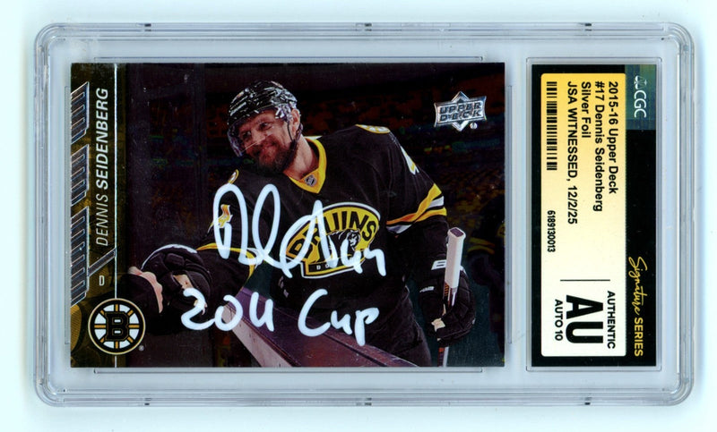 Dennis Seidenberg 2015-16 Upper Deck Silver Foil 2011 Cup Signed JSA CGC 10 Auto