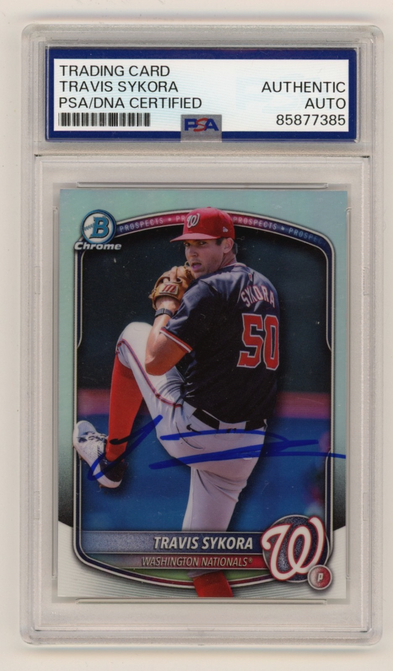 Travis Sykora 2025 Bowman Chrome Refractor Signed Auto RC PSA Authentic Auto