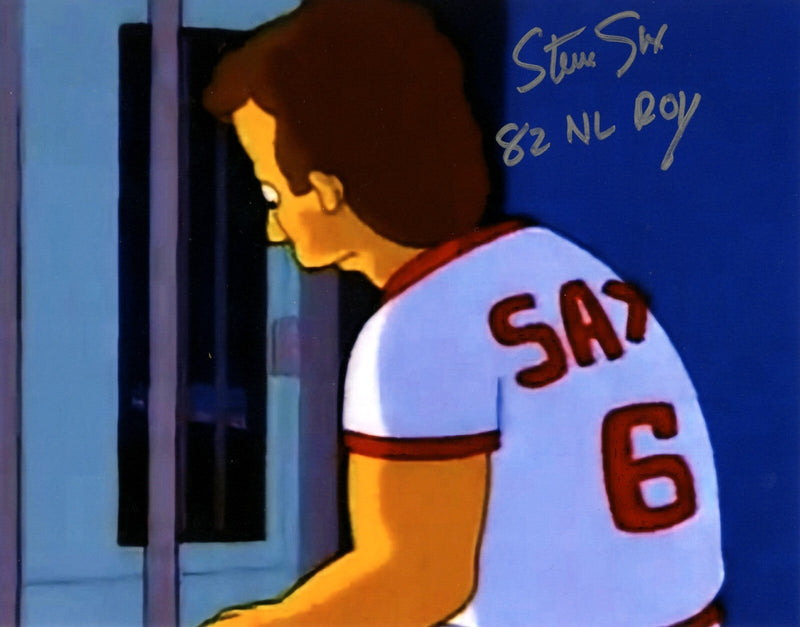 Steve Sax Signed Simpsons 8x10 Photo w/ 82 NL ROY LSCM COA