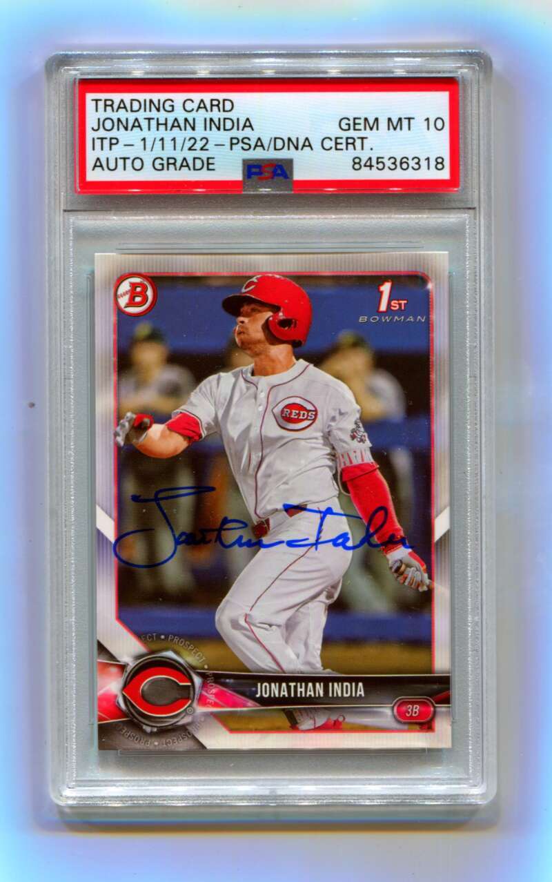 Jonathan India 2018 Bowman Draft Paper #BD-112 1st Signed PSA 10 Auto ITP Reds