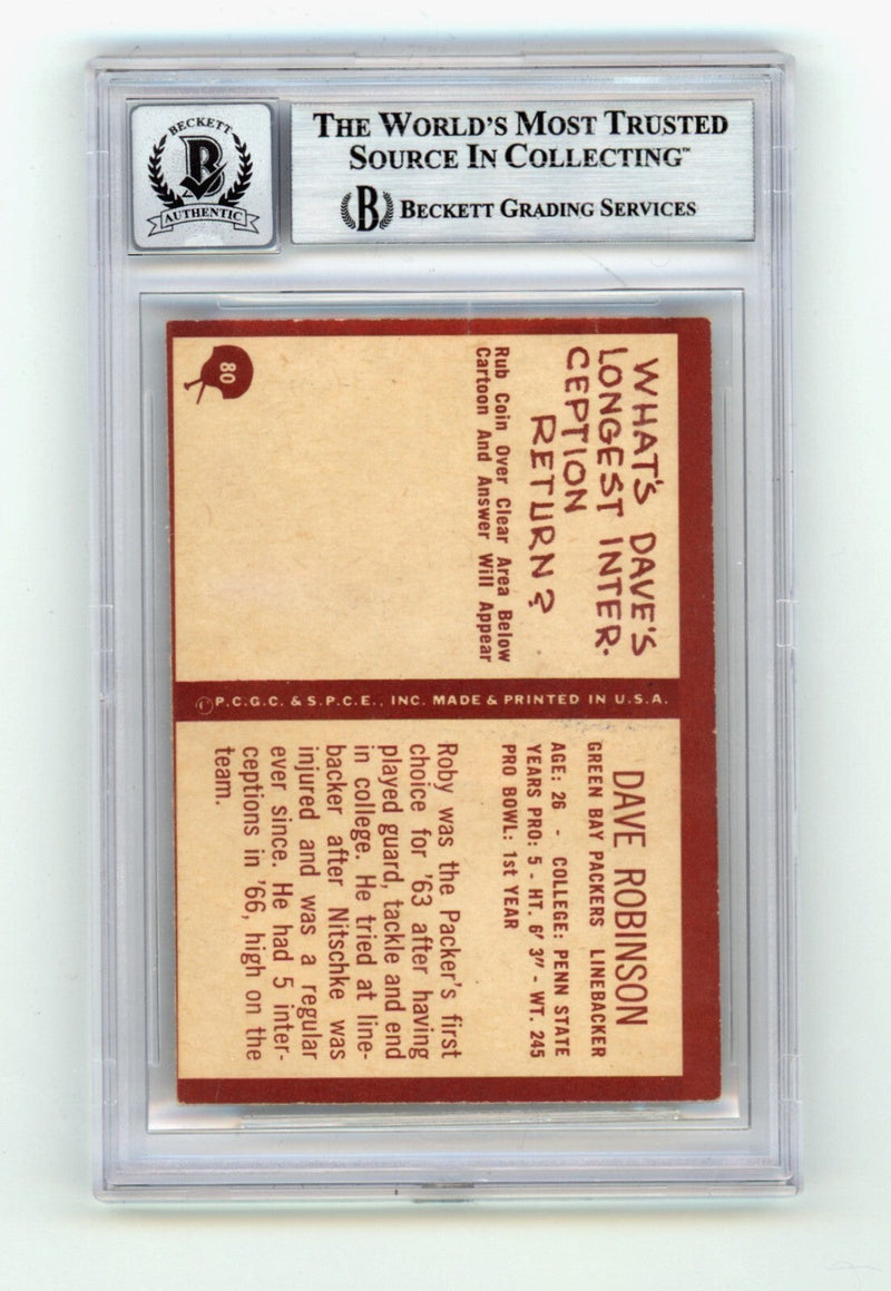 Dave Robinson 1967 Philadelphia #80 Signed Rookie RC w 3 Insc HOF BGS 10 Auto D