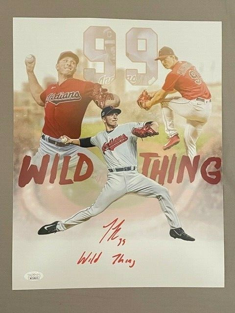 James Karinchak Signed Autographed Indians 11x14 Photo w/ Wild Thing JSA W COA