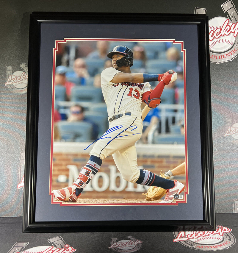 Ronald Acuna Jr Signed Framed 16x20 Photo Braves Beckett Witness BAS COA #1