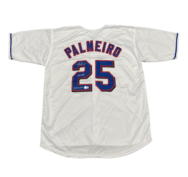 Rafael Palmeiro Signed Rangers Custom Jersey w/ 569 3020 Beckett Wit BAS COA